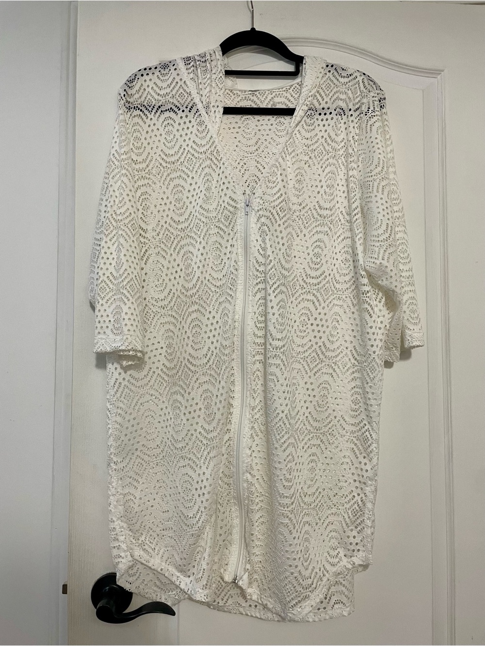 White Lace Zip-Up Hooded Cover-Up Size Large
